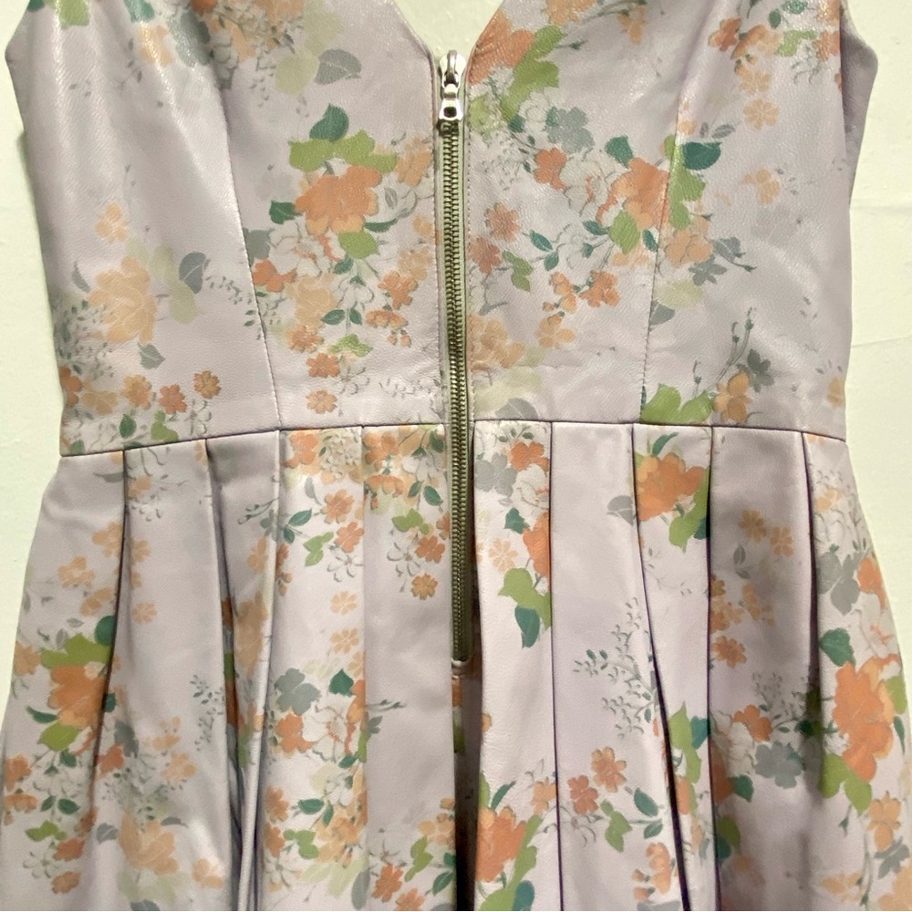 Zac Posen Light Purple Floral Leather Pleated Dress - Picture 6 of 7